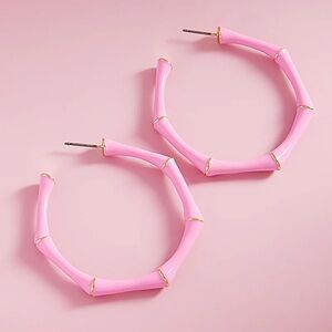 Treasure Jewels Pink Enamel Bamboo Hoop Earrings NWT